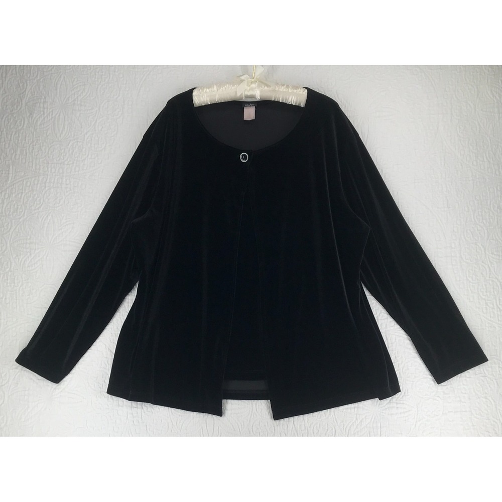 Davida Velvet Layered-Look Sweater/Blouse Size XL* Long Sleeve Pullover Black